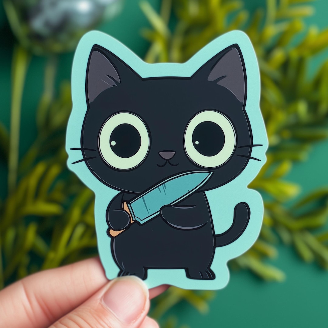 Kawaii Black Cat Sticker 2-5 Inch, Cute Murder Kitten PVC Laptop Decal ...