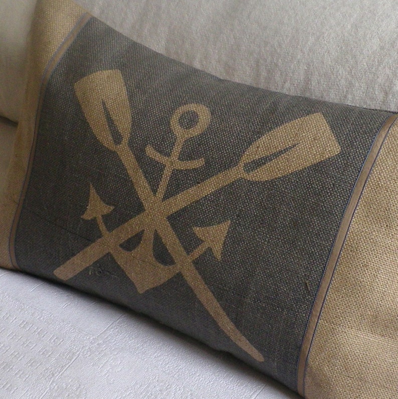 Rustic Hand Printed Anchor and Oars Cushion in New England Etsy
