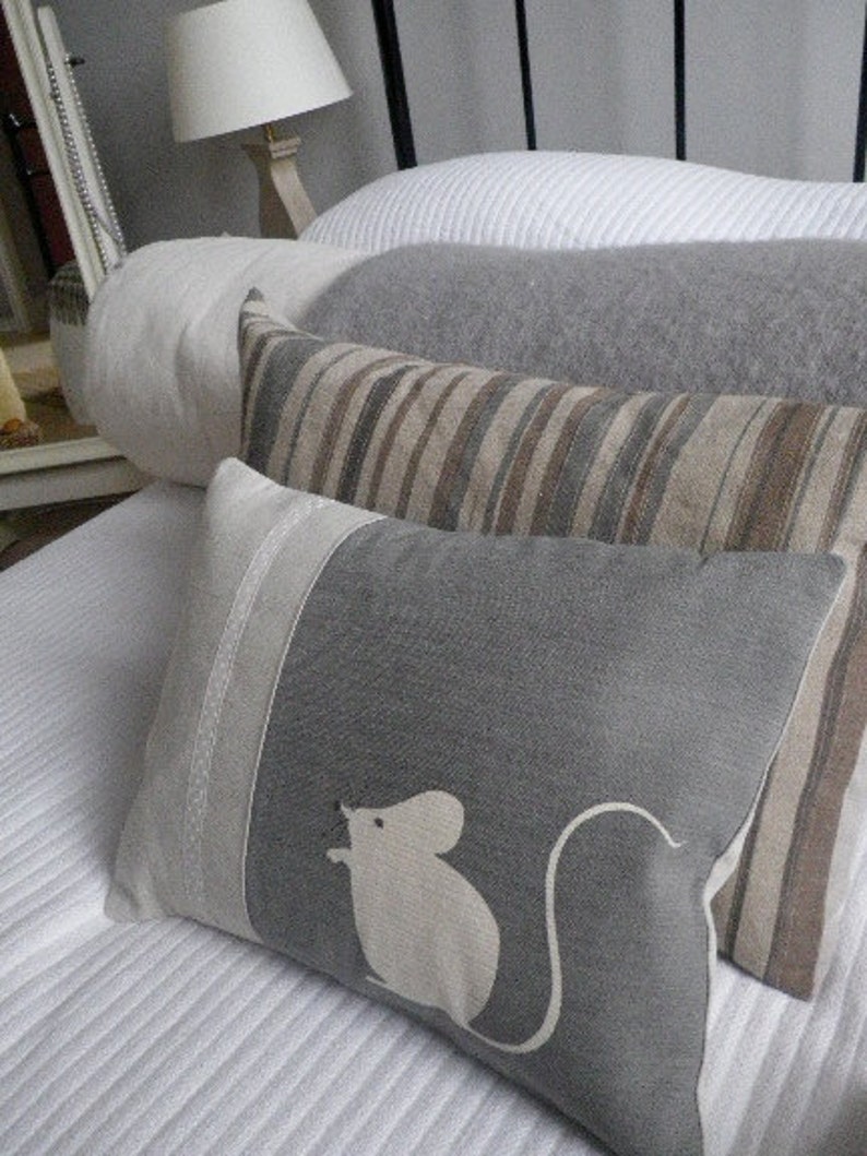 handprinted  greys mouse cushion