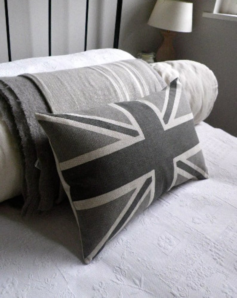 Hand Printed Classic Greys Union Jack Flag Cushion Cover Etsy