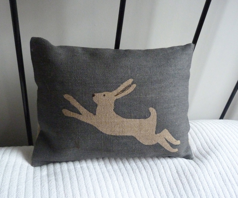 Hand Printed Muted Midnight Blue Little Leaping Logo Hare Cushion Cover