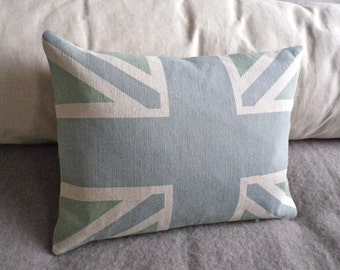 Hand printed little  Norfolk blues union jack flag cushion cover