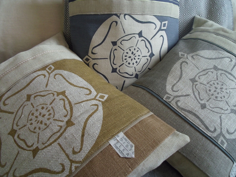 Hand Printed Linen Yorkshire Rose Cushion Cover Etsy UK