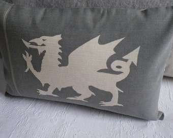 Handprinted muted greys dragon cushion cover