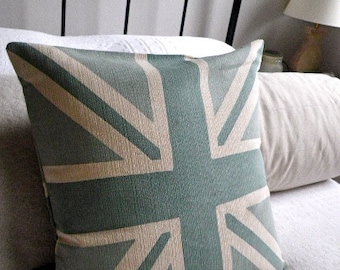 Hand printed norfolk blue union jack reversible cushion cover
