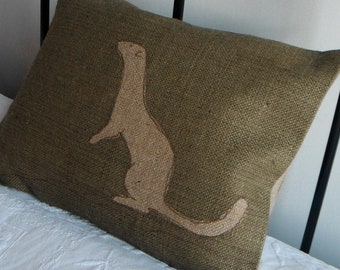 Handprinted  rustic  olive weasel cushion cover