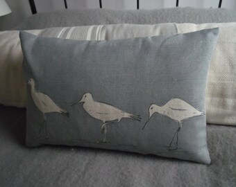 Hand printed triple wading birds cushion cover