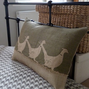 hand printed triple pheasant cushion cover