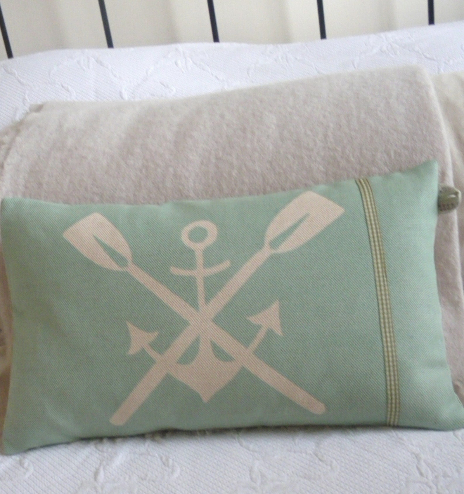 Hand Printed Duck Egg Oars and Anchor Cushion Cover Etsy