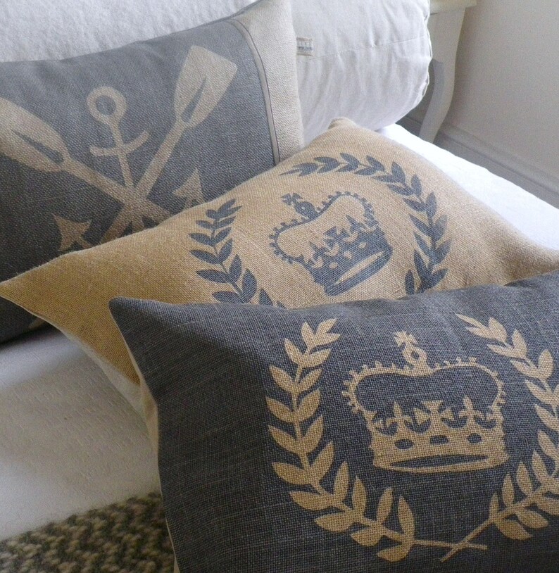 Rustic Hand Printed Anchor and Oars Cushion in New England Etsy