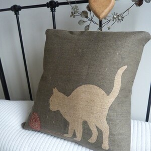 Hand printed charcoal cat cushion cover