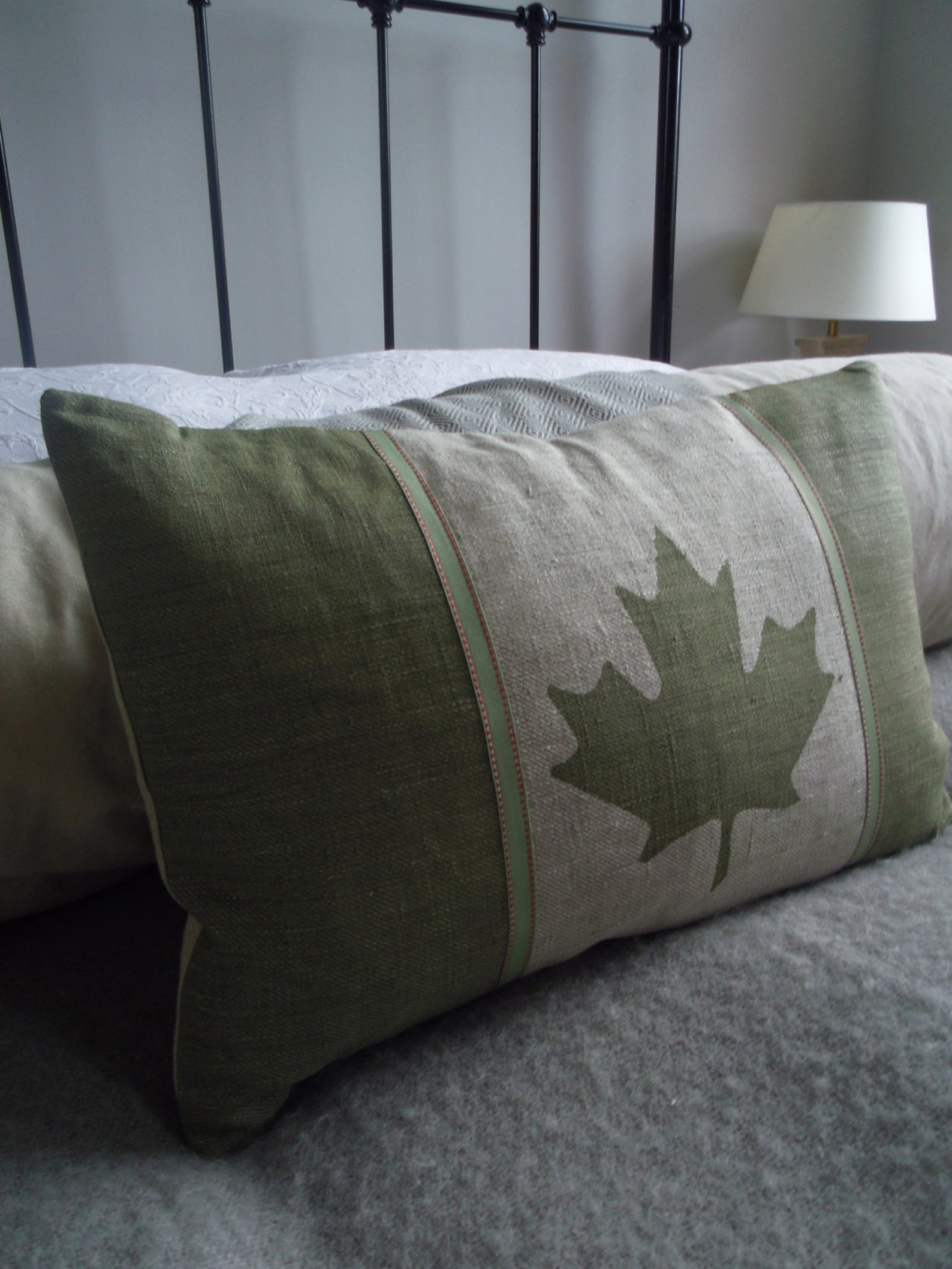Hand Printed Muted Olive Green Canadian Flag Cushion Cover Etsy