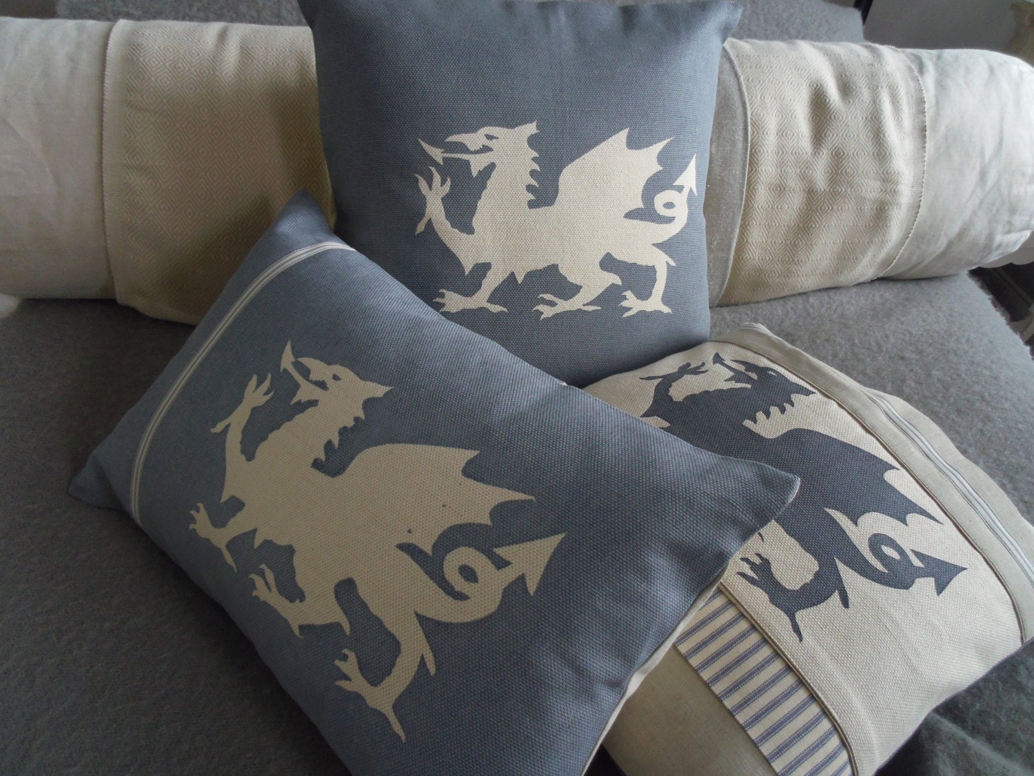 Hand printed dragon cushion cover Etsy