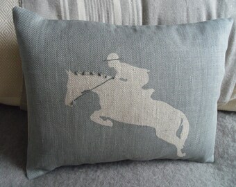 Hand printed  equestrian rider cushion cover