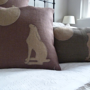 Hand printed large  heather moon gazing hare cushion cover