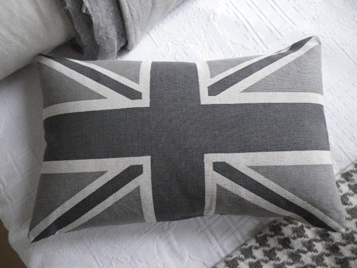 Hand Printed Classic Greys Union Jack Flag Cushion Cover Etsy