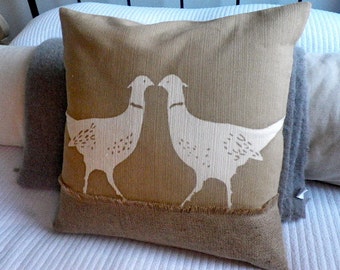 hand printed natural pheasants cushion cover