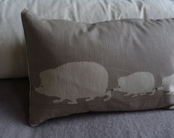 Hand printed hedgehog family cushion cover