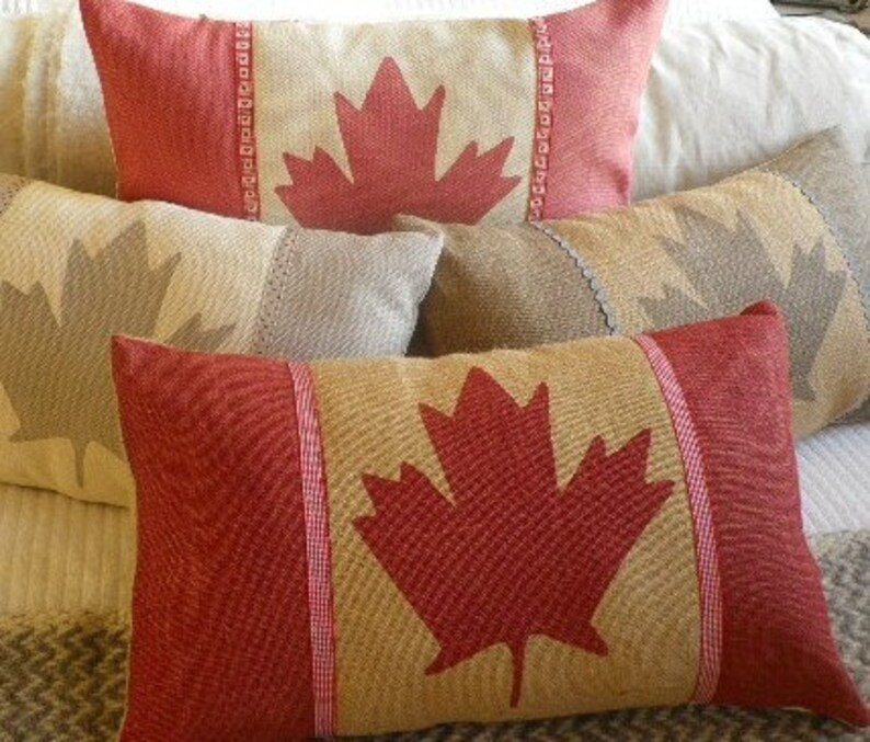 Hand printed vintage inspired Canadian flag cushion cover Etsy