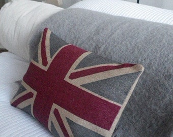 hand printed rustic union  jack  cushion cover