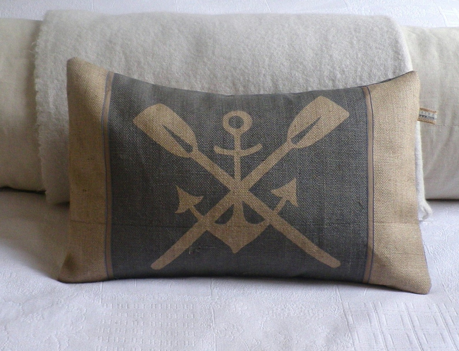 Rustic Hand Printed Anchor and Oars Cushion in New England Etsy