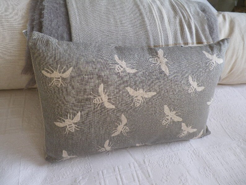 Hand Printed Muted Grey Linen Bee Cushion Cover Etsy