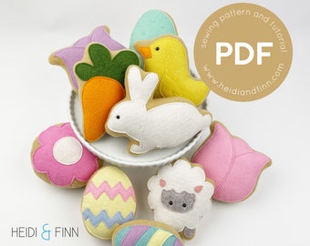 Easter Cookies sewing pattern, Plush toy pdf, bunting sewing pattern, felt food, play food pattern, easter sewing, digital sewing pattern