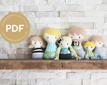 Mini Pals FAMILY PORTRAIT soft rag doll pdf sewing pattern toy softie stuffed doll