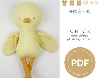 Chick doll sewing pattern, Mini Softie pattern, Chicken sewing pattern, Chick pdf pattern, plush doll, bird doll, easy to sew chick doll