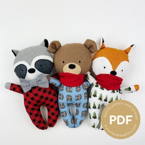 Mini Pal baby doll, baby animal sewing pattern, fox doll pattern, raccoon doll pattern, pdf sewing pattern, bear doll pattern, plush animals