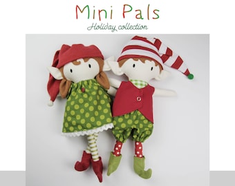 Mini Pals Holiday doll, ELVES doll sewing pattern, elf toy pdf, elf sewing pattern, boy elf, girl elf,  stuffed doll,  christmas elf pattern