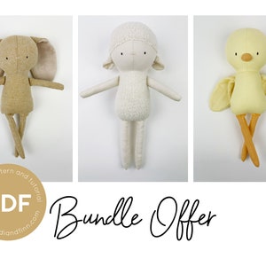 Animal doll sewing pattern, Mini Softie BUNDLE patterns, lamb sewing pattern, bunny sewing pattern, chick sewing pattern, plush animal pdf