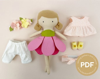 Mini Pals Dress up set 9, MAY FLOWERS, doll clothing pattern, doll sewing pattern, doll shorts pattern, doll dress pattern, doll wardrobe