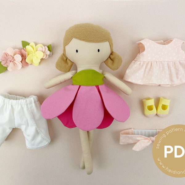 Mini Pals Dress up set 9, MAY FLOWERS, doll clothing pattern, doll sewing pattern, doll shorts pattern, doll dress pattern, doll wardrobe