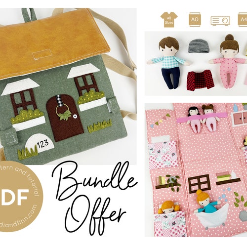 Pocket Pals Dollhouse backpack, portable dollhouse, fabric dollhouse, soft dollhouse sewing pattern, backpack sewing pattern, mini doll bag