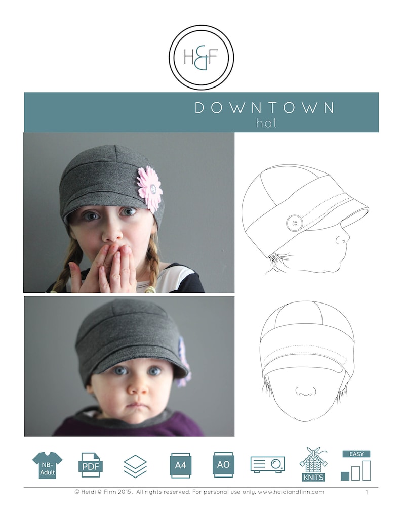 Downtown Hat pattern, hat sewing pattern, sunhat pattern, baseball hat pattern, swim hat sewing pattern, sunhat pdf pattern, hat for child image 2