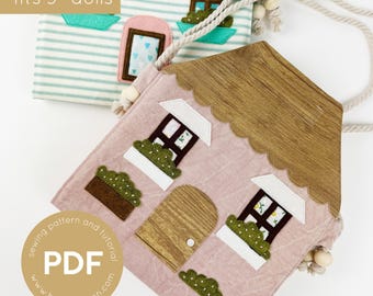 Pocket Pals dockhusväska, bärbart dockhus, tygdockhus, sömnadsmönster för mjukt dockhus, sömnadsmönster för dockhus, minidockbärare