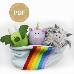 Mythical friends soft ball toy, pdf sewing pattern, plush toy sewing pattern, pdf sewing, easy to sew, animals, unicorn pdf, dragon, yeti