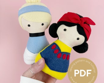 MINI cuddle dolls, princess doll pattern, doll sewing pattern, soft doll pattern, pdf sewing pattern, toy doll pattern, gift for baby, plush