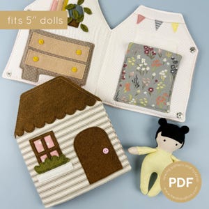 Cartera de casa de muñecas de bolsillo, casa de muñecas portátil, casa de muñecas de tela, patrón de costura de casa de muñecas blanda, patrón de casa de muñecas de viaje, mini soporte para muñecas