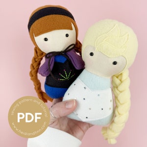 MINI cuddle dolls, princess doll pattern, doll sewing pattern, soft doll pattern, pdf sewing pattern, toy doll pattern, gift for baby, plush