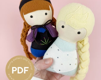 MINI cuddle dolls, princess doll pattern, doll sewing pattern, soft doll pattern, pdf sewing pattern, toy doll pattern, gift for baby, plush