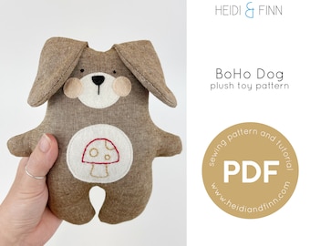 BoHo dog sewing pattern, Embroidered dog plush toy, animal sewing pattern, puppy toy sewing pattern, gift for baby, doggy pdf pattern