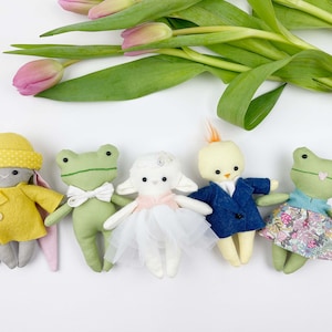 Spring Easter doll sewing pattern, Mini Pals pattern, easter dolls, doll sewing pattern, felt sewing pattern, easter pdf pattern, frog pdf image 1
