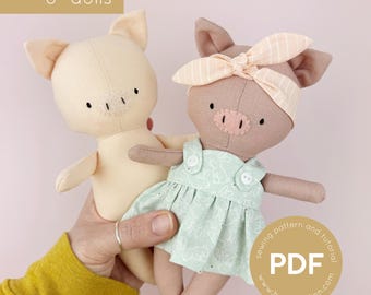 baby pig doll sewing pattern, pig sewing pattern, tiny doll sewing pattern, easy sew pattern, piggy doll, pig doll sewing pattern