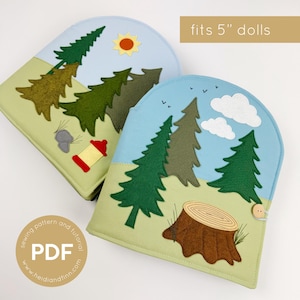 Mini Dollhouse CAMPING book, portable dollhouse, fabric dollhouse, soft dollhouse pattern, camping quiet book sewing pattern, quiet book