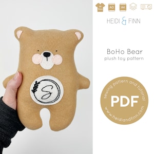 BoHo bear sewing pattern, Embroidered bear plush toy, animal sewing pattern, bear toy sewing pattern, gift for baby, bear pdf pattern