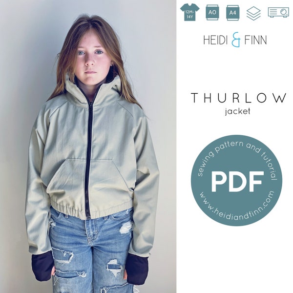 THURLOW jacket, spring jacket sewing pattern, windbreaker pattern, raincoat pattern, PDF sewing pattern, child coat pattern, cropped jacket