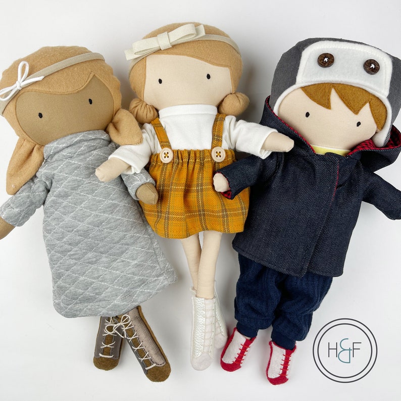 Mini Pals Dress up set 6, sweater weather, doll clothing pattern, doll sewing pattern, doll jacket pattern, doll dress pattern, hat doll pdf image 3