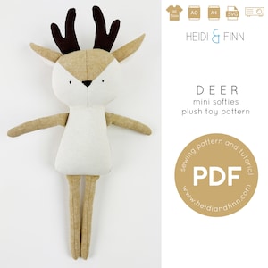 DEER doll sewing pattern, Mini Softie pattern, deer sewing pattern, animal pdf pattern, plush deer, fawn doll, easy to sew deer doll